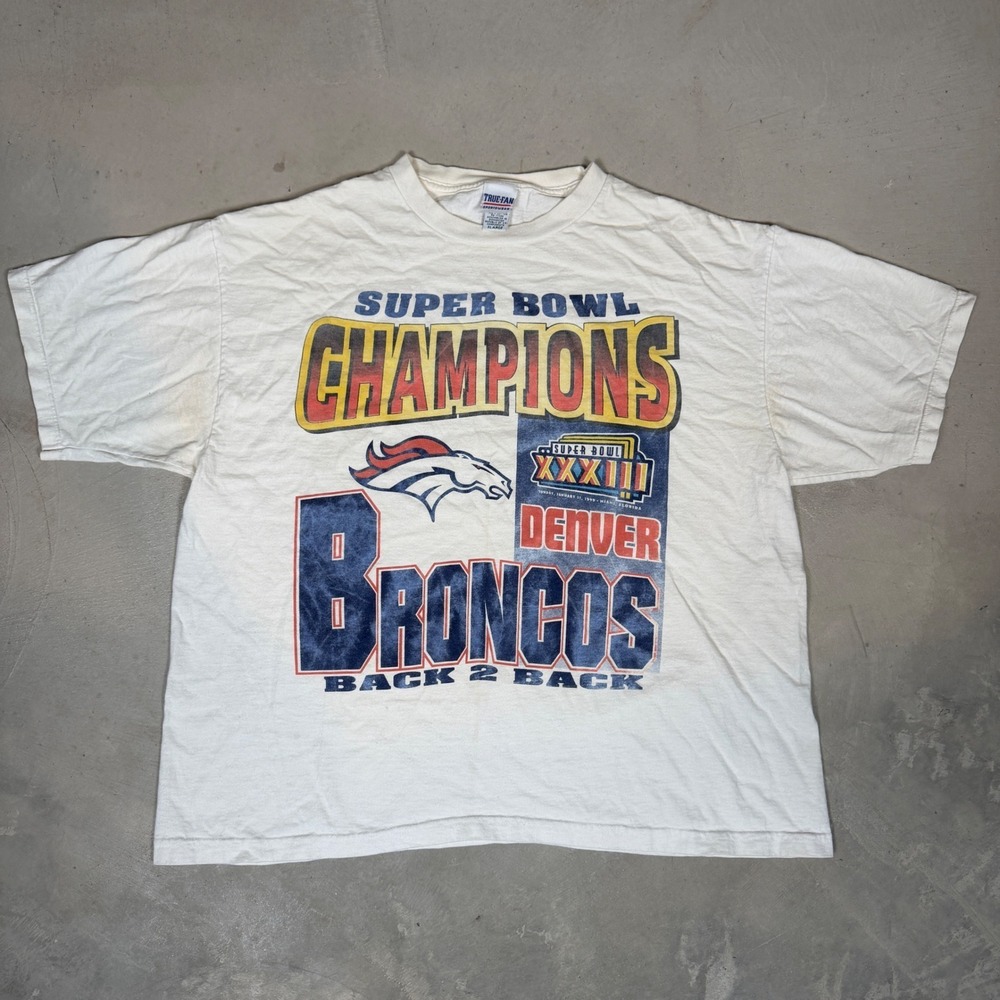 Vintage 1999 Denver Broncos Super Bowl XXXIII Champions T-Shirt Mens XL White